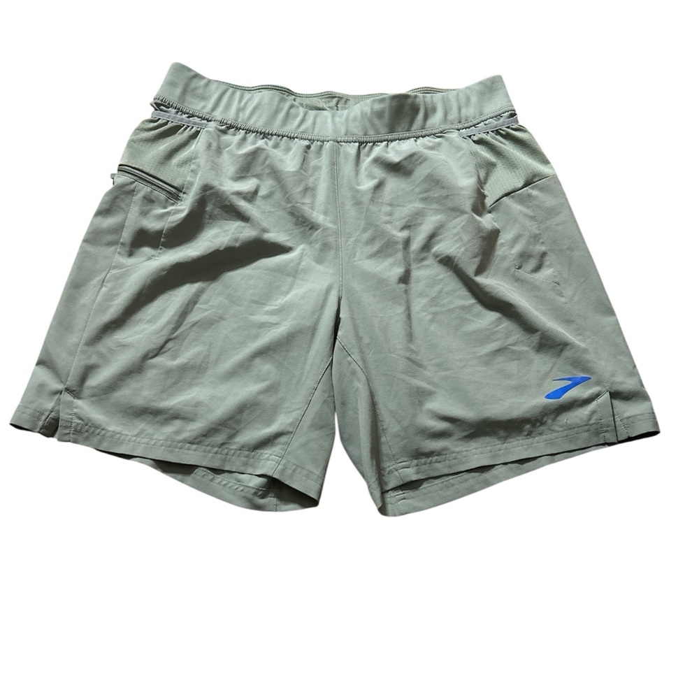 Brooks Men's Athletic Shorts in Mint / Light Gray with Blue Logo